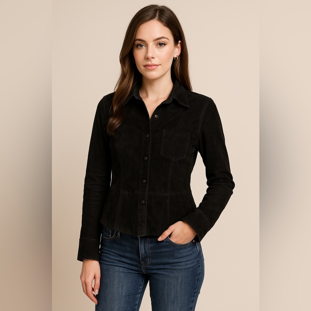 🖤 Earl Jean Vintage Black Genuine Leather Jacket Shirt M✨